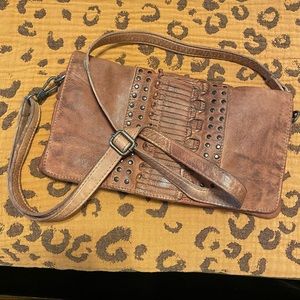 Slouchy Distressed Genuine Leather Crossbody with Gun Metal Studs and Hardware